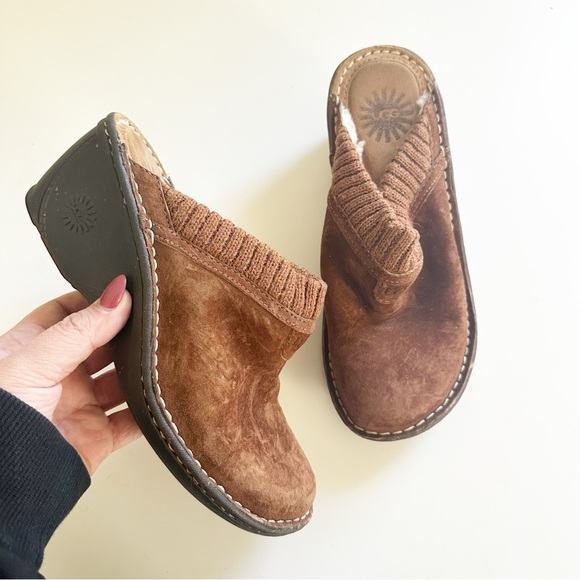 UGG Shoes - UGG Gael Mule Wedge Knit Cuffs Clogs Brown 6